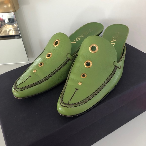 Prada Shoes - Prada bright green heeled mules